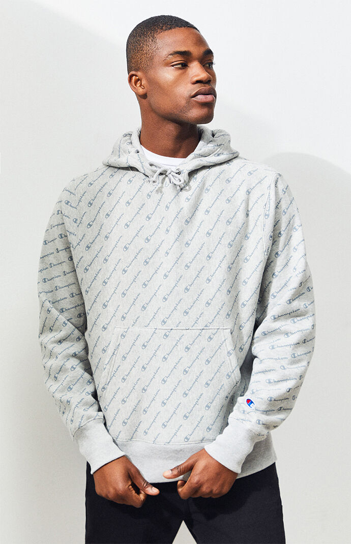 Reverse Weave All Over Print Pullover Hoodie